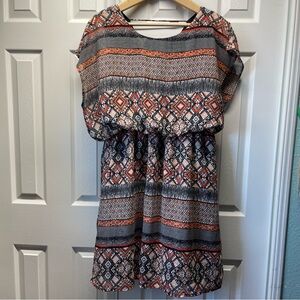 Indulge Womens Short Sleeve Cinched Waist Midi Dress Geometric Shape Size 2X